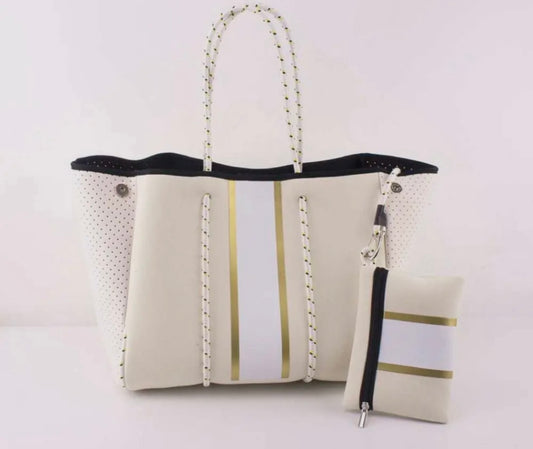 neoprene white gold tote