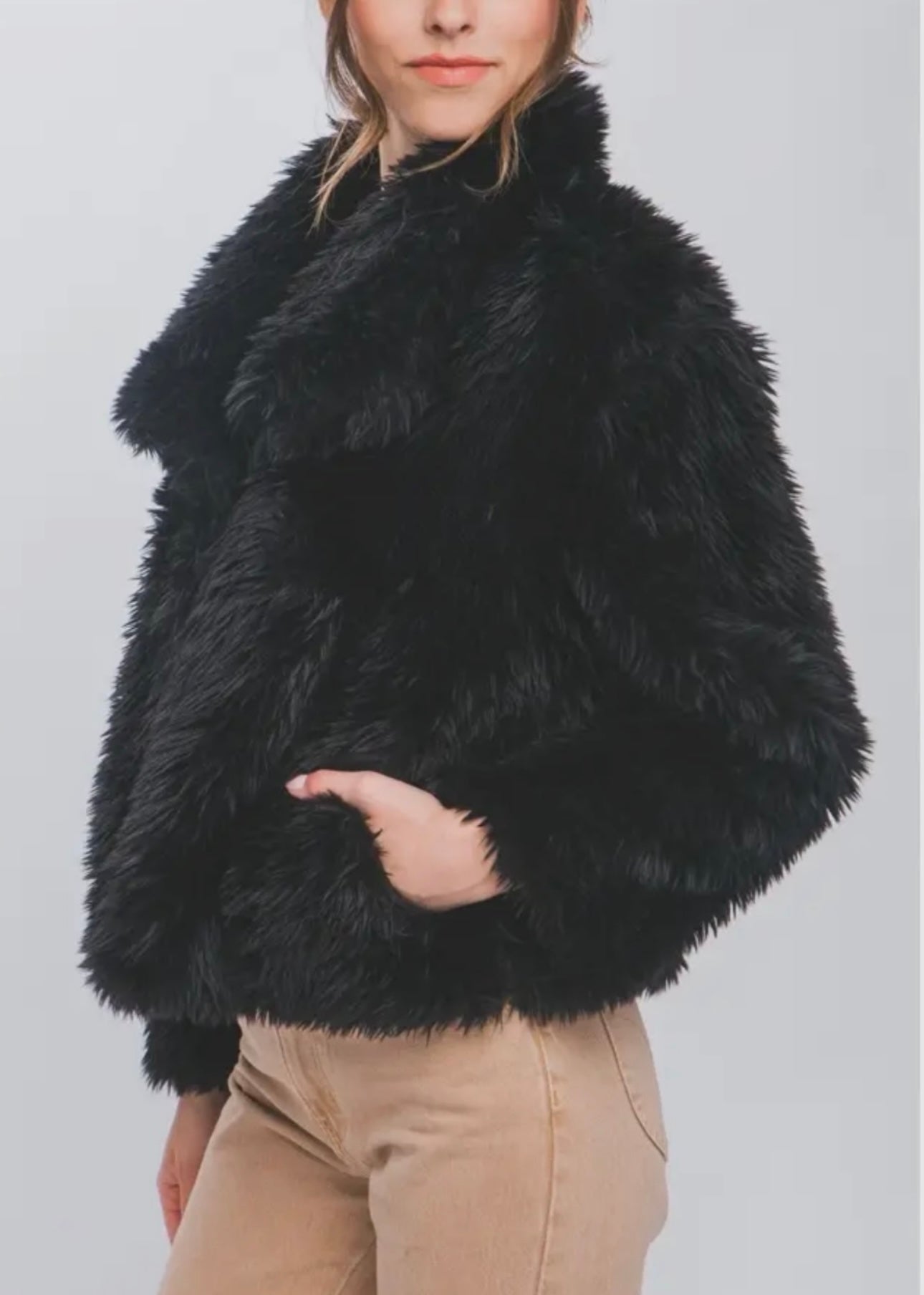 black faux fur jacket coat