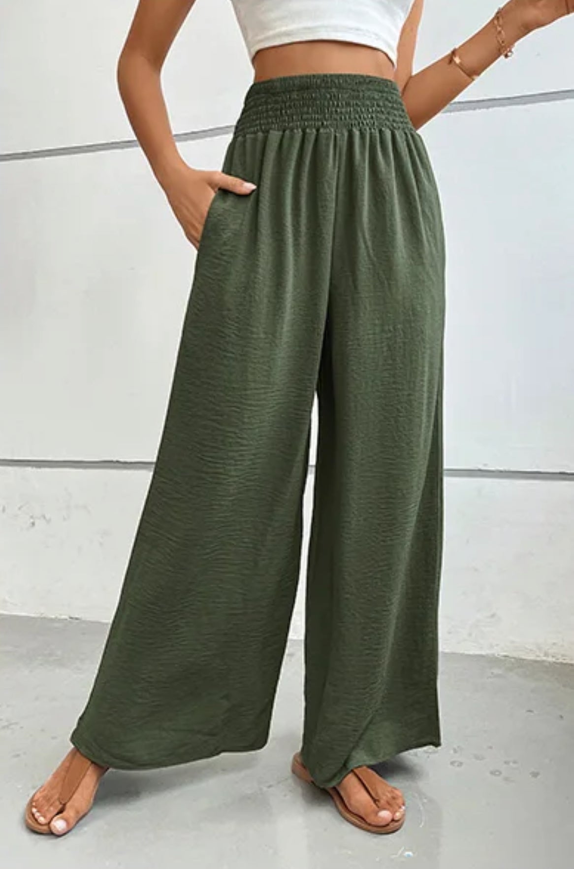 green palazzo pants