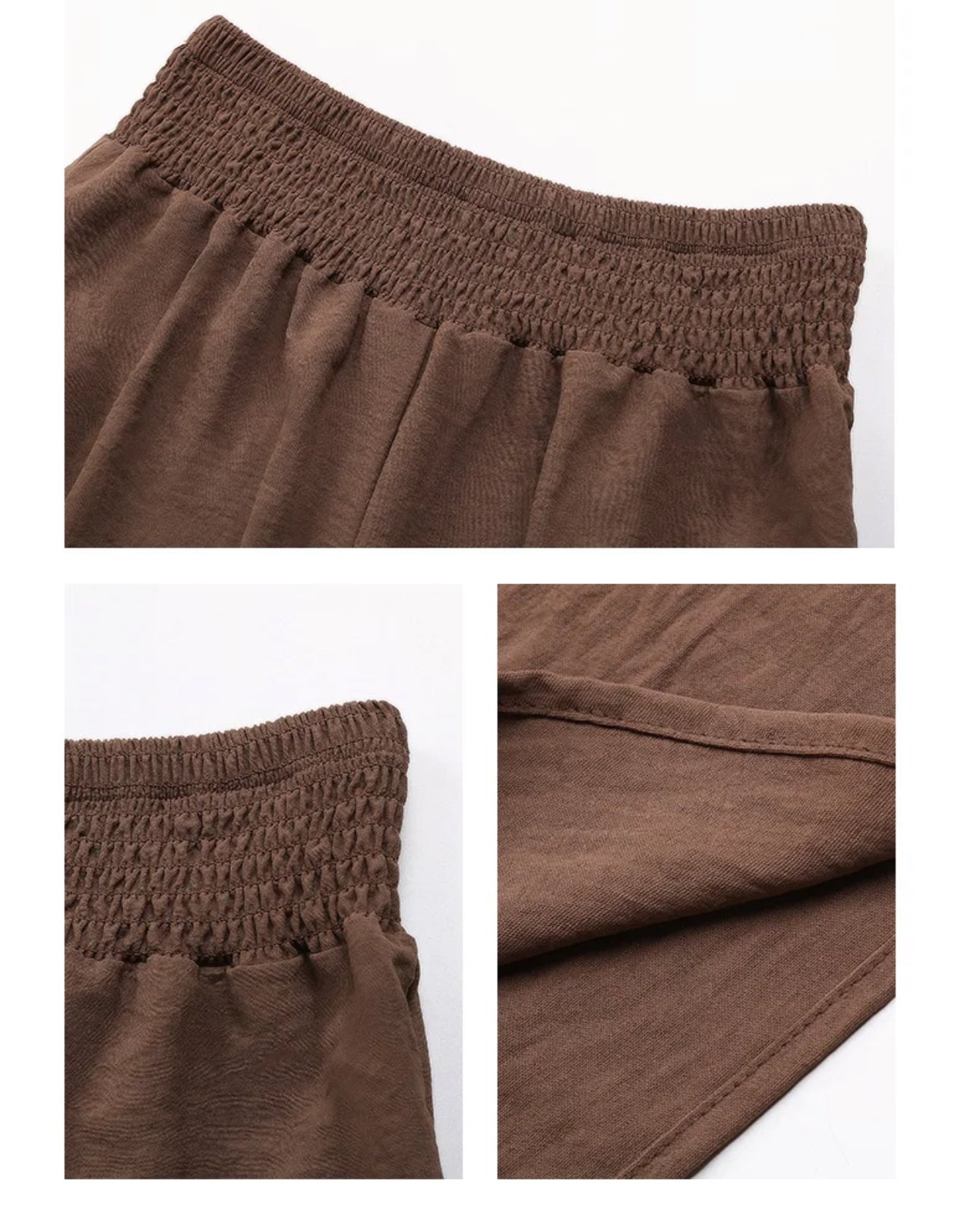 brown palazzo pants closeup