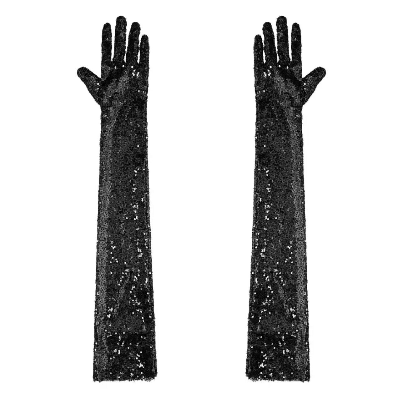 black sequin gloves