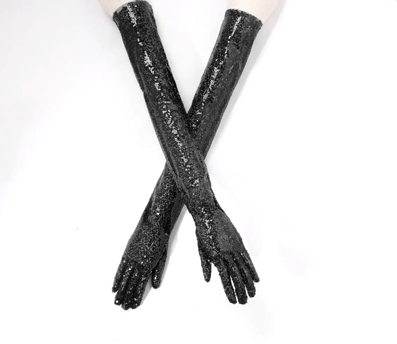 black sequin gloves