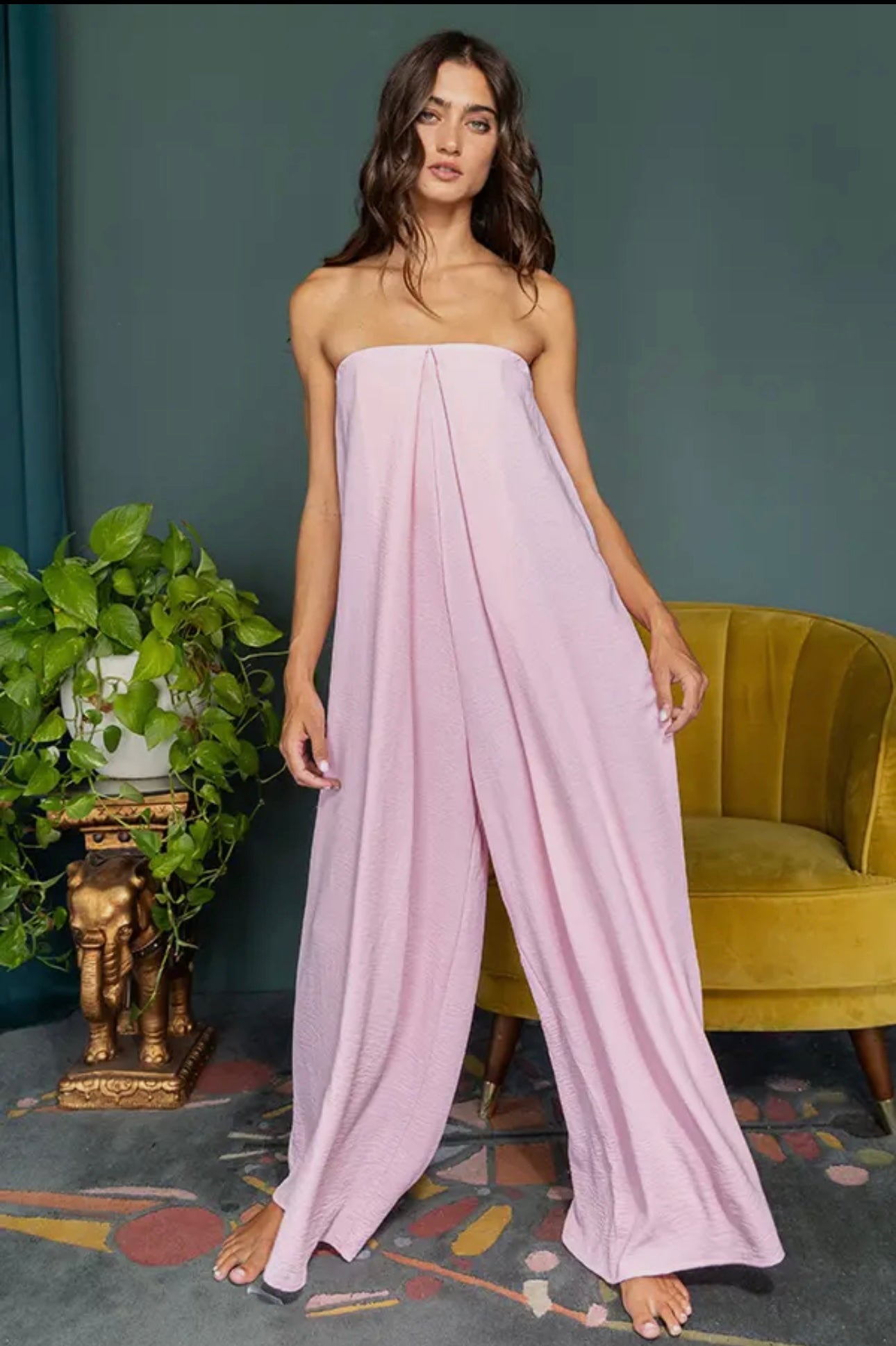 Pink strapless jumpsuit fashion