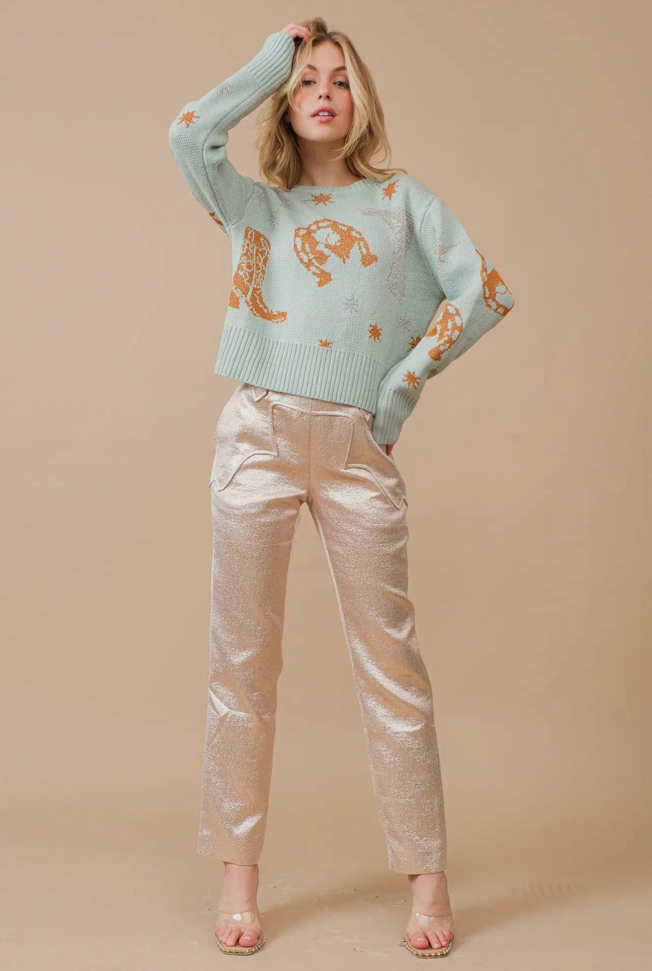 gold western pants model